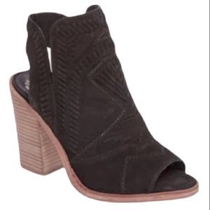 Vince Camuto Black Suede Peep-Toe Cutout Ankle Booties